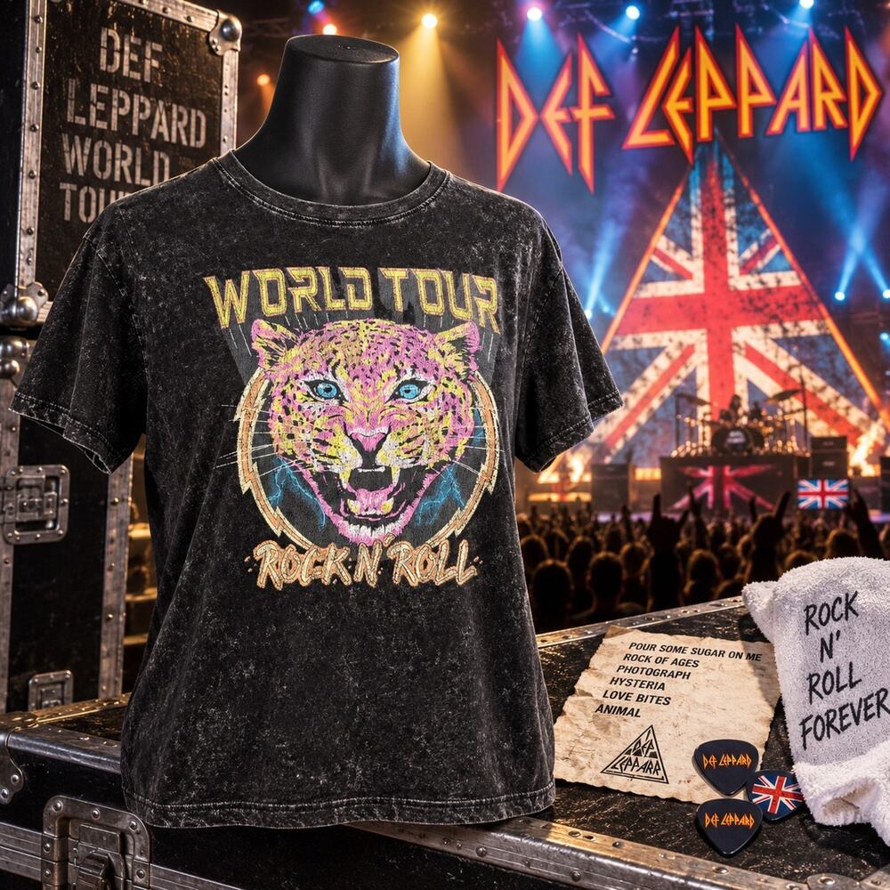 Mighty Fine World Tour Rock N Roll Leopard T Shirt Womens XL Acid Wash Graphic